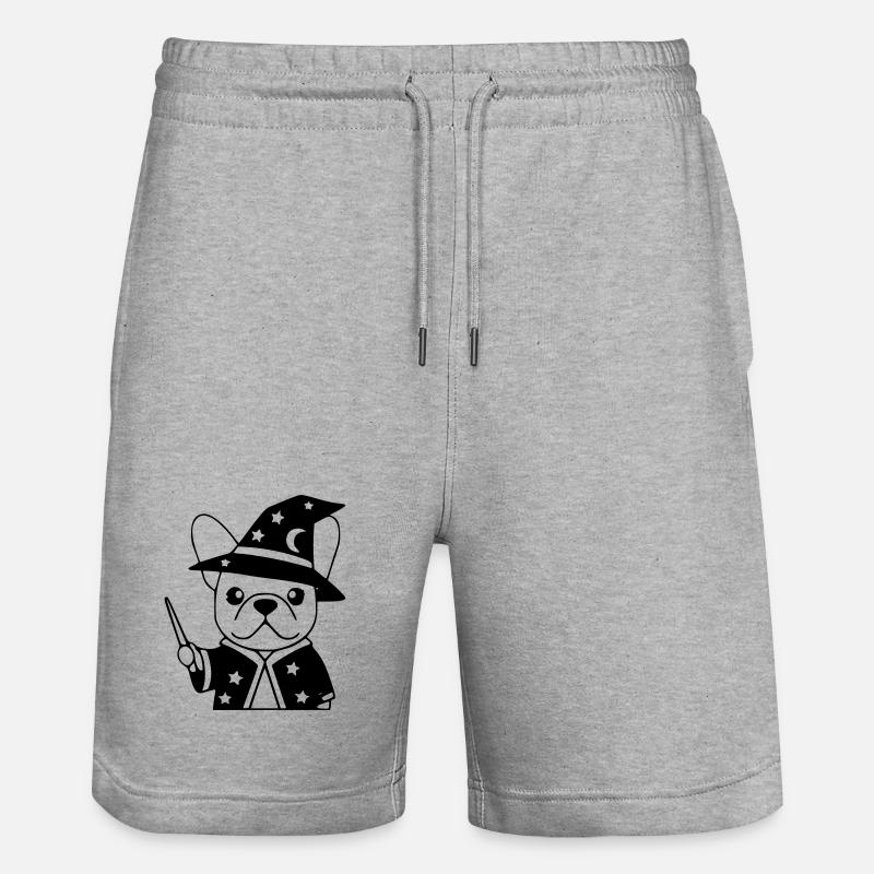 Frenchie Wizard Magic Outline - Stanley/Stella Trainer Unisex Organic Jogging Shorts - heather grey