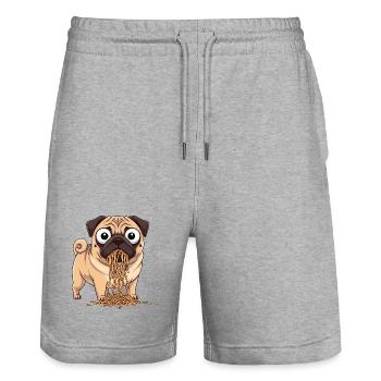 Funny Pug with Spaghetti Italy Pasta Food - Stanley/Stella Trainer Unisex Organic Jogging Shorts - heather grey - Front - Nik (191cm) & Marisol (170cm)