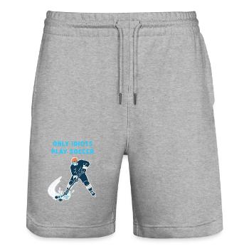 Hockey sur glace : seuls les idiots jouent au football ! - Short de jogging bio TRAINER Stanley/Stella unisexe - gris chiné - Devant - Nik (191cm) & Marisol (170cm)