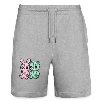 Gothic Bunny Weirdcore Dark Horror Animal Doll - Stanley/Stella Trainer Unisex Organic Jogging Shorts - heather grey - Front - Nik (191cm) & Marisol (170cm)