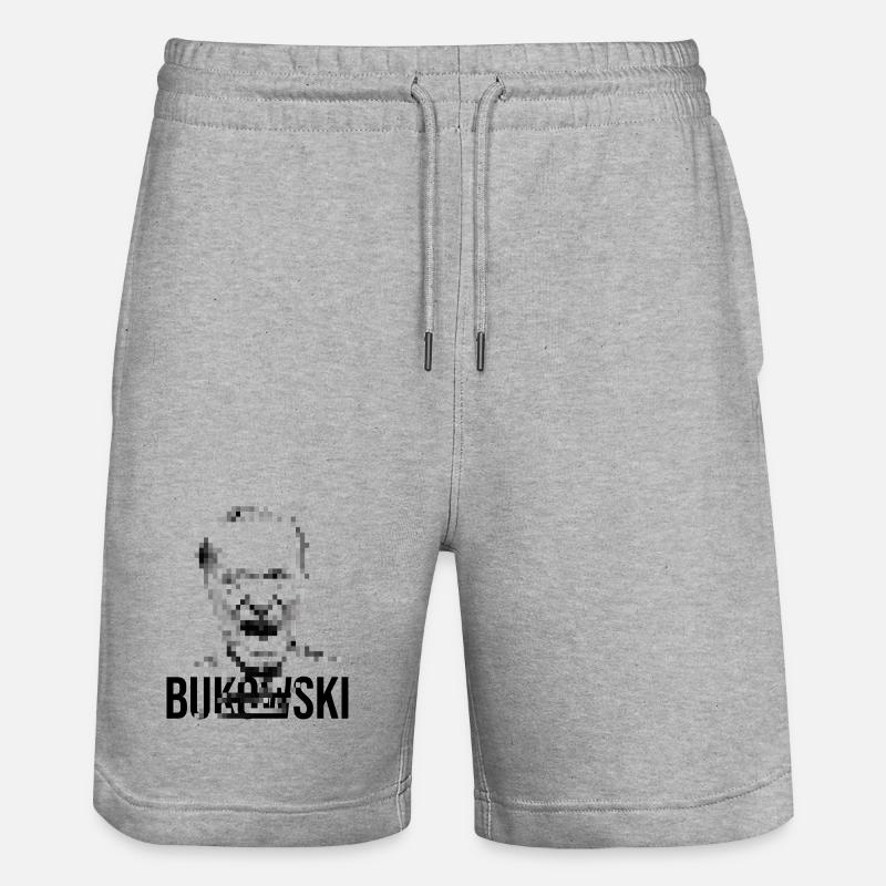 charles bukowski pixelated portrait design. - Stanley/Stella Trainer Unisex Organic Jogging Shorts - heather grey