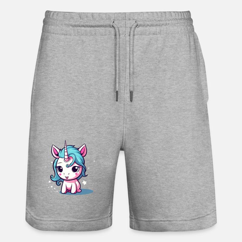 Blauhaariges Einhornchen Sticker - Stanley/Stella Unisex Bio Joggingshorts Trainer  - Grau meliert
