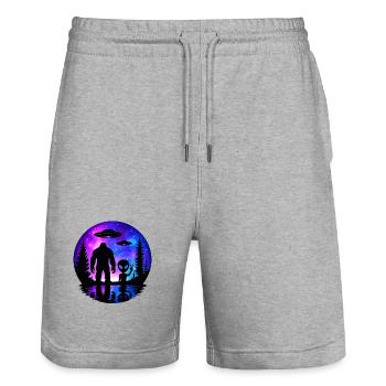 Alien Bigfoot UFO Sasquatch Believers Spaceship - Stanley/Stella Trainer Unisex Organic Jogging Shorts - heather grey - Front - Nik (191cm) & Marisol (170cm)