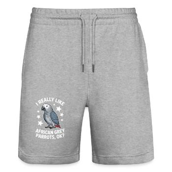 Graupapagei Sprüche Lustiges Graupapagei Geschenk  - Stanley/Stella Unisex Bio Joggingshorts Trainer  - Grau meliert - Vorne - Nik (191cm) & Marisol (170cm)