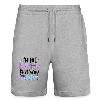 I'm The K Pop Birthday Dad - Stanley/Stella Trainer Unisex Organic Jogging Shorts - heather grey - Front - Nik (191cm) & Marisol (170cm)