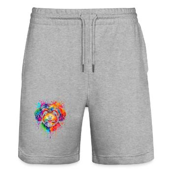 Havaneser | Kleinhund Pop Art - Stanley/Stella Unisex Bio Joggingshorts Trainer  - Grau meliert - Vorne - Nik (191cm) & Marisol (170cm)