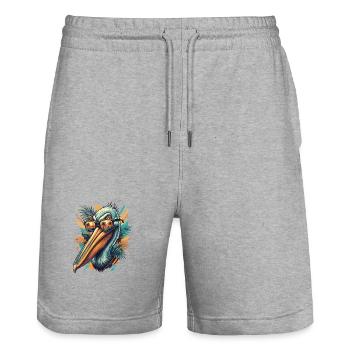 Tropical pelican with sunglasses - Stanley/Stella Trainer Unisex Organic Jogging Shorts - heather grey - Front - Nik (191cm) & Marisol (170cm)