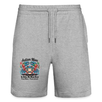 Autism Mom T-Shirt – In April We Wear Blue - Stanley/Stella Trainer Unisex Organic Jogging Shorts - heather grey - Front - Nik (191cm) & Marisol (170cm)