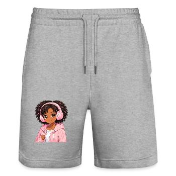 Vintage Japanese Bigfoot Gamer Anime Gaming - Stanley/Stella Trainer Unisex Organic Jogging Shorts - heather grey - Front - Nik (191cm) & Marisol (170cm)