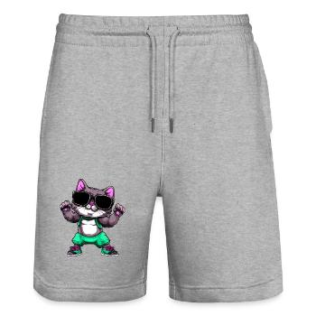 Fitness Cat - Stanley/Stella Trainer Unisex Organic Jogging Shorts - heather grey - Front - Nik (191cm) & Marisol (170cm)