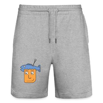 Fang des Tages: Skurrile Fischhut-Illustration - Stanley/Stella Unisex Bio Joggingshorts Trainer  - Grau meliert - Vorne - Nik (191cm) & Marisol (170cm)