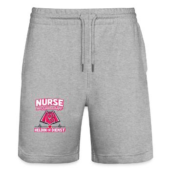 Nurse aus Leidenschaft Heldin im Dienst - Stanley/Stella Unisex Bio Joggingshorts Trainer  - Grau meliert - Vorne - Nik (191cm) & Marisol (170cm)
