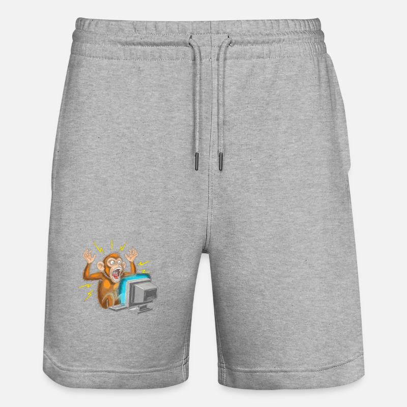 Monkey Computer Outbreak - Stanley/Stella Trainer Unisex Organic Jogging Shorts - heather grey