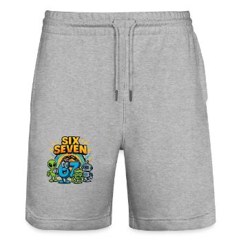 Six Seven 67 Italian Brainrot Nerd Humour Drôle - Short de jogging bio TRAINER Stanley/Stella unisexe - gris chiné - Devant - Nik (191cm) & Marisol (170cm)