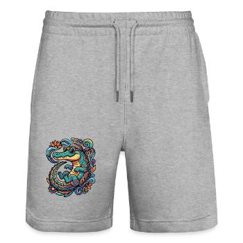  Retro Krokodil kreatives Tropen Muster sommerlich - Stanley/Stella Unisex Bio Joggingshorts Trainer  - Grau meliert - Vorne - Nik (191cm) & Marisol (170cm)
