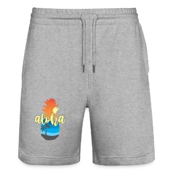 Aloha Sunset Pineapple – Hawaii Beach Vibes - Stanley/Stella Trainer Unisex Organic Jogging Shorts - heather grey - Front - Nik (191cm) & Marisol (170cm)