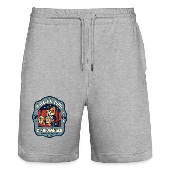 Katzenfreund Kino Abend Humor - Stanley/Stella Unisex Bio Joggingshorts Trainer  - Grau meliert - Vorne - Nik (191cm) & Marisol (170cm)