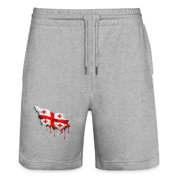 Georgian flag colorful color - Stanley/Stella Trainer Unisex Organic Jogging Shorts - heather grey - Front - Nik (191cm) & Marisol (170cm)