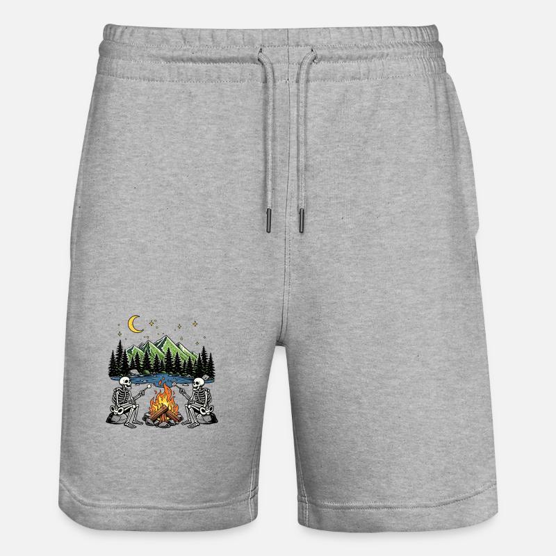 Skeleton Campfire Night Marshmallow Camping Camp - Stanley/Stella Unisex Bio Joggingshorts Trainer  - Grau meliert
