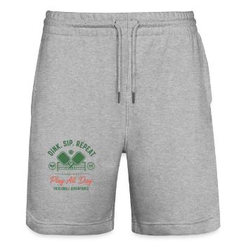 Pickleball Dink Sip Repeat Play All Day Adventures - Stanley/Stella Trainer Unisex Organic Jogging Shorts - heather grey - Front - Nik (191cm) & Marisol (170cm)