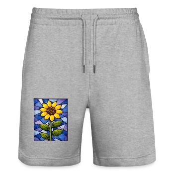 Graphismes de tournesols jaunes Fleurs de tournesol - Short de jogging bio TRAINER Stanley/Stella unisexe - gris chiné - Devant - Nik (191cm) & Marisol (170cm)