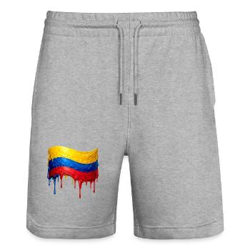 Kolumbianische Flaggenfarben Tropfen - Stanley/Stella Unisex Bio Joggingshorts Trainer  - Grau meliert - Vorne - Nik (191cm) & Marisol (170cm)