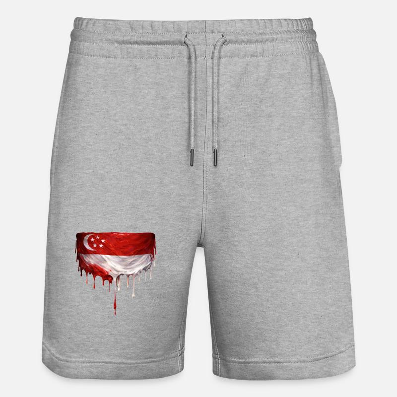 Drapeaux de Singapour dégoulinant d’art - Short de jogging bio TRAINER Stanley/Stella unisexe - gris chiné