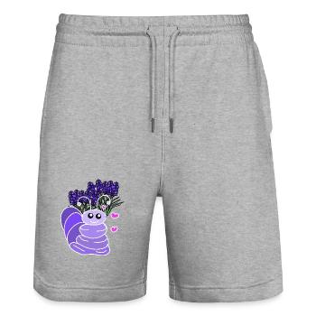 Lavendelfreund der Wurm lustig für Kinder - Stanley/Stella Unisex Bio Joggingshorts Trainer  - Grau meliert - Vorne - Nik (191cm) & Marisol (170cm)