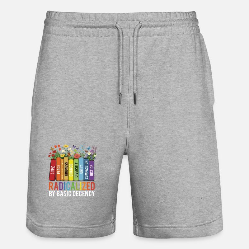 Radicalized Basic Decency Kindness Equality  - Stanley/Stella Trainer Unisex Organic Jogging Shorts - heather grey