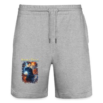 Nikola Portrait - Stanley/Stella Trainer Unisex Organic Jogging Shorts - heather grey - Front - Nik (191cm) & Marisol (170cm)