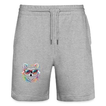 Bunter Waschbär mit Sonnenbrille - Stanley/Stella Unisex Bio Joggingshorts Trainer  - Grau meliert - Vorne - Nik (191cm) & Marisol (170cm)