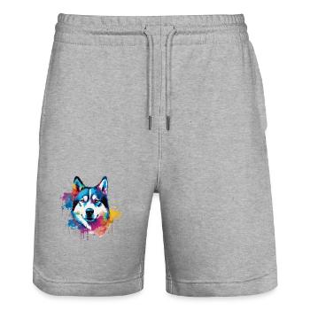 Bunter Husky Splash Art Hund - Stanley/Stella Unisex Bio Joggingshorts Trainer  - Grau meliert - Vorne - Nik (191cm) & Marisol (170cm)