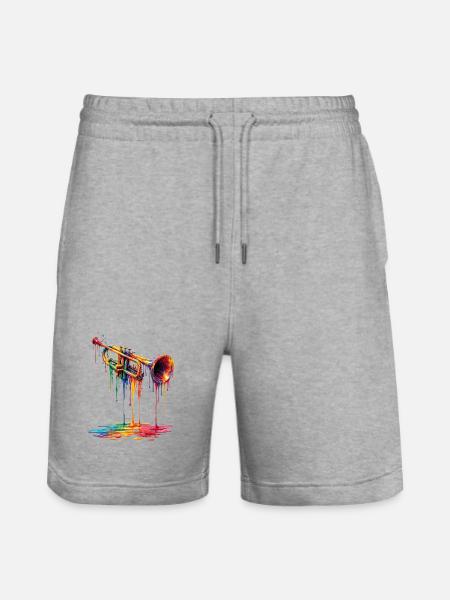 Trumpet with dripping paint - Stanley/Stella Trainer Unisex Organic Jogging Shorts - heather grey