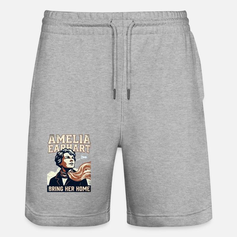 Amelia Earhart – Bring Her Home - Stanley/Stella Trainer Unisex Organic Jogging Shorts - heather grey