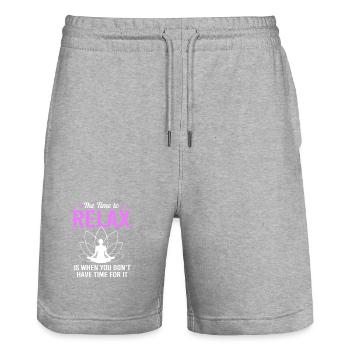 Bouddhisme Bouddhiste Meditation Zen Namasté - Short de jogging bio TRAINER Stanley/Stella unisexe - gris chiné - Devant - Nik (191cm) & Marisol (170cm)