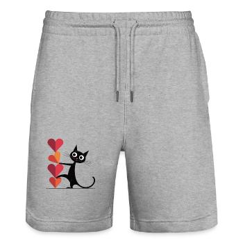 Cat T-Shirt with Hearts - Gift for Cat Fans - Stanley/Stella Trainer Unisex Organic Jogging Shorts - heather grey - Front - Nik (191cm) & Marisol (170cm)