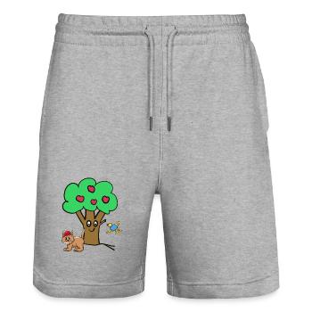Pommier Chat Oiseau Enfants Jardin Nature - Short de jogging bio TRAINER Stanley/Stella unisexe - gris chiné - Devant - Nik (191cm) & Marisol (170cm)