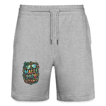 Malle 2026 Bunt Tropisch - Stanley/Stella Unisex Bio Joggingshorts Trainer  - Grau meliert - Vorne - Nik (191cm) & Marisol (170cm)
