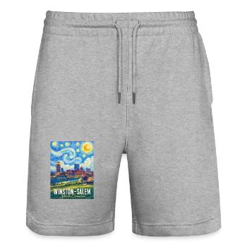 Winston-Salem, North Carolina - Stanley/Stella Trainer Unisex Organic Jogging Shorts - heather grey - Front - Nik (191cm) & Marisol (170cm)