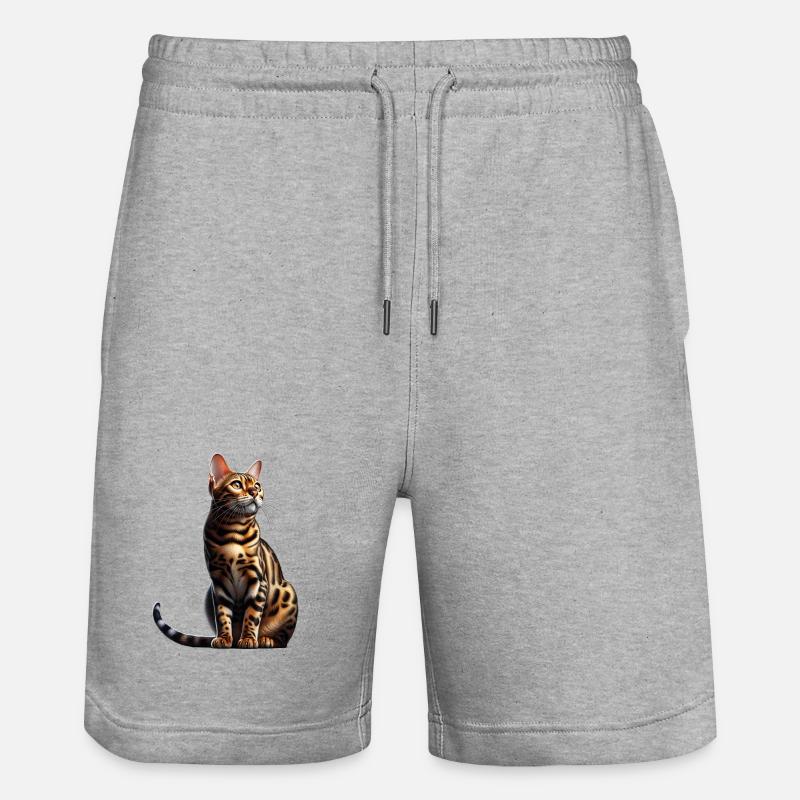 leopard cat - Stanley/Stella Trainer Unisex Organic Jogging Shorts - heather grey