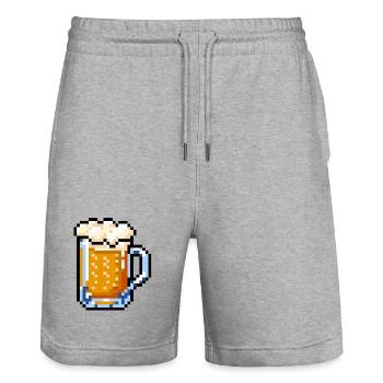 Pixel Art sur verre à bière – Design rétro de bière - Short de jogging bio TRAINER Stanley/Stella unisexe - gris chiné - Devant - Nik (191cm) & Marisol (170cm)
