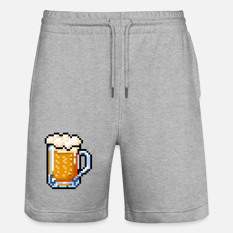 Bierglas Pixel Art – Retro Bier Design - Stanley/Stella Unisex Bio Joggingshorts Trainer  - Grau meliert