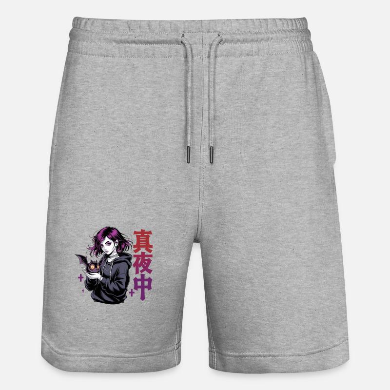 真夜中 Fille d’anime gothique Midnight Bat Gothic - Short de jogging bio TRAINER Stanley/Stella unisexe - gris chiné