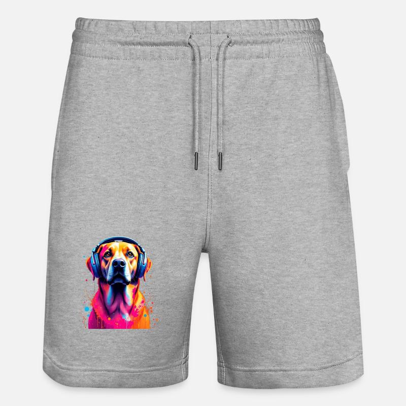 Labbi Labrador mit Kopfhörer - Stanley/Stella Unisex Bio Joggingshorts Trainer  - Grau meliert