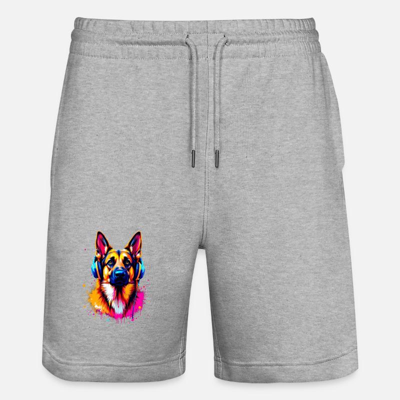 Deutscher Schäferhund mit Kopfhörer - Stanley/Stella Unisex Bio Joggingshorts Trainer  - Grau meliert