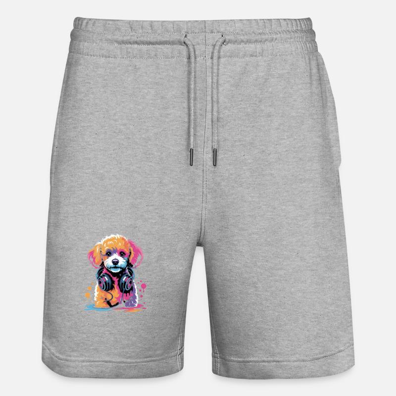 Chiot caniche avec un casque - Short de jogging bio TRAINER Stanley/Stella unisexe - gris chiné