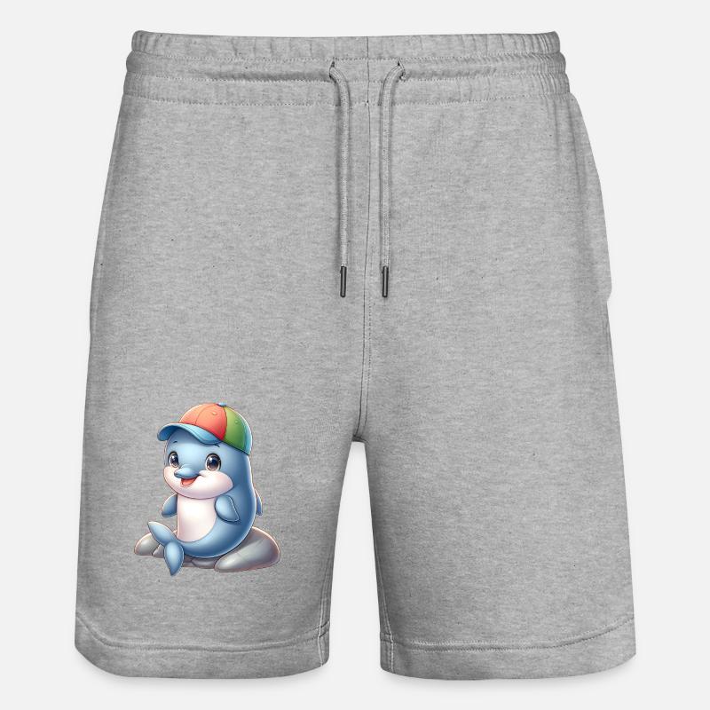 Dauphin joyeux avec un bonnet arc-en-ciel - Short de jogging bio TRAINER Stanley/Stella unisexe - gris chiné