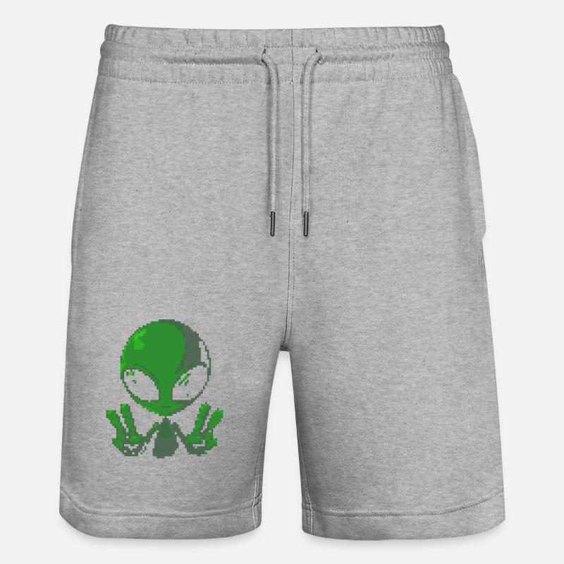 Pixel grünes Alien-Friedenszeichen - Stanley/Stella Unisex Bio Joggingshorts Trainer  - Grau meliert