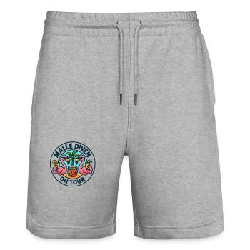 Malle Divas On Tour Women's Flamingo Mallorca Party - Stanley/Stella Trainer Unisex Organic Jogging Shorts - heather grey - Front - Nik (191cm) & Marisol (170cm)