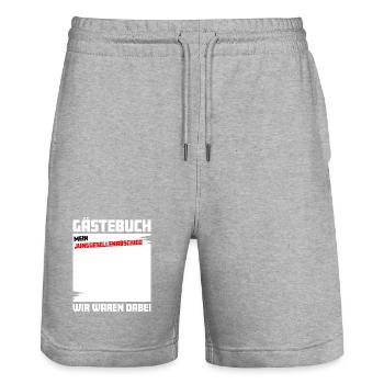 Gästebuch: Mein Junggesellenabschied - Stanley/Stella Unisex Bio Joggingshorts Trainer  - Grau meliert - Vorne - Nik (191cm) & Marisol (170cm)